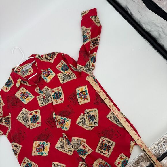 Diane Von Furstenberg Vintage Silk Blouse Button Up Playing Cards Vegas Size M/L - Picture 9 of 10